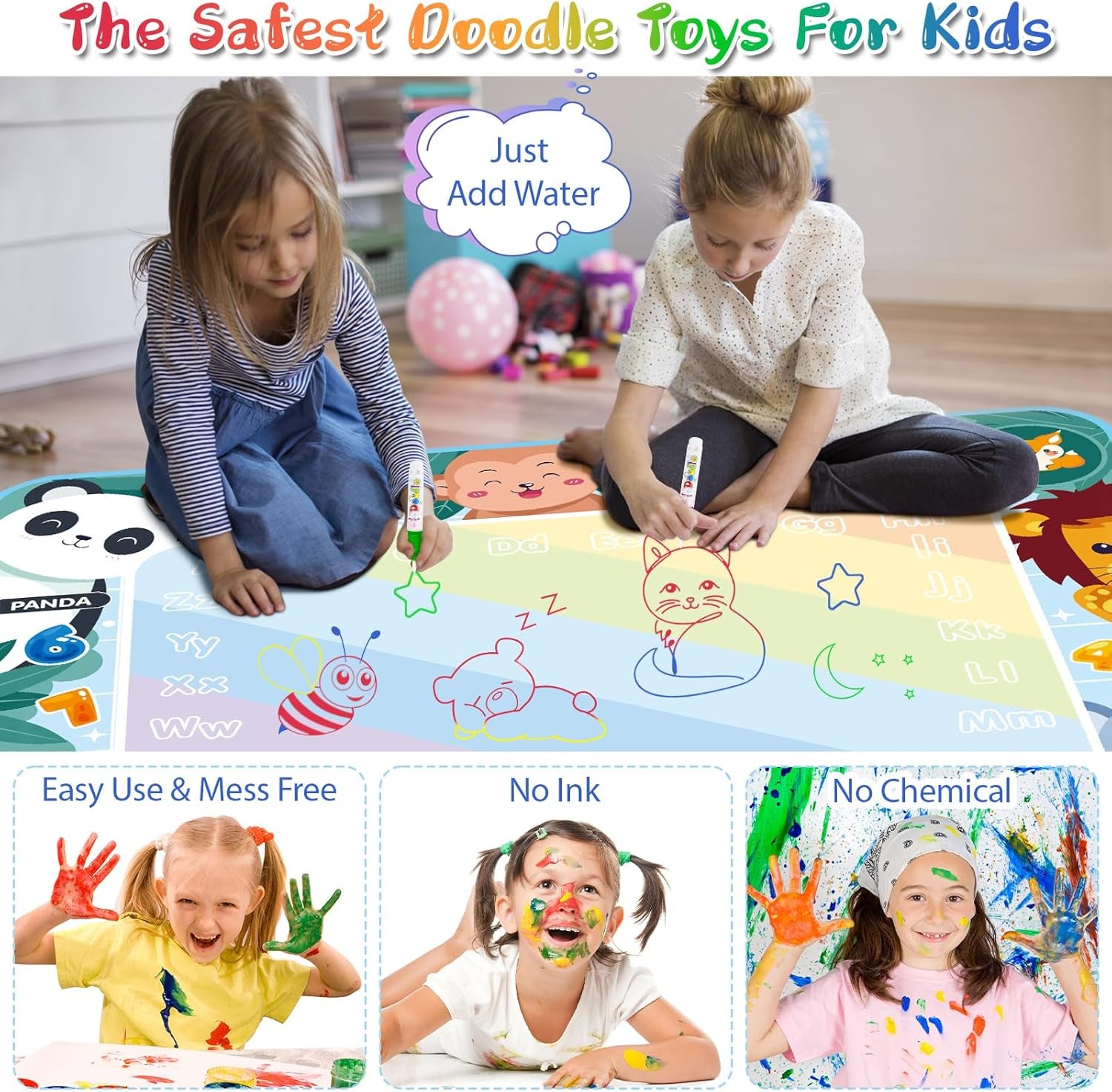 Water Doodle Mat 40 X 32 Inch Kids Water Painting Doodle Drawing Mat Toy Writing Mess Free Coloring Extra Large Magic Educational Toys for Boys Girls Age 4 5 6 7 8 Year Old Christmas Birthday Present