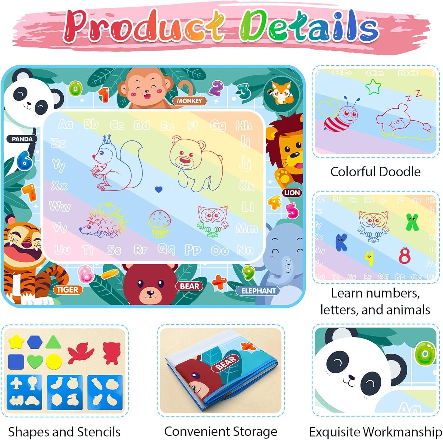 Water Doodle Mat 40 X 32 Inch Kids Water Painting Doodle Drawing Mat Toy Writing Mess Free Coloring Extra Large Magic Educational Toys for Boys Girls Age 4 5 6 7 8 Year Old Christmas Birthday Present